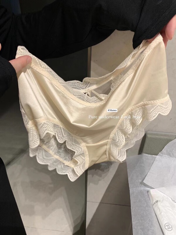 METWO Tencel satin lace underwear Women's Mid-waist plus size sexy Ice Silk nude sheath women's briefs thin METWO Tencel satin lace underwear Women's Mid-waist plus size sexy Ice Silk nude sheath women's briefs thin