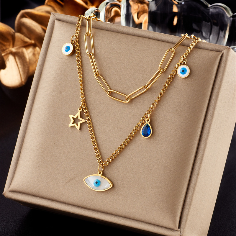 Women's Gender Wholesale Jewelry Lady Heart Shape Eye Titanium Steel Plating Necklace