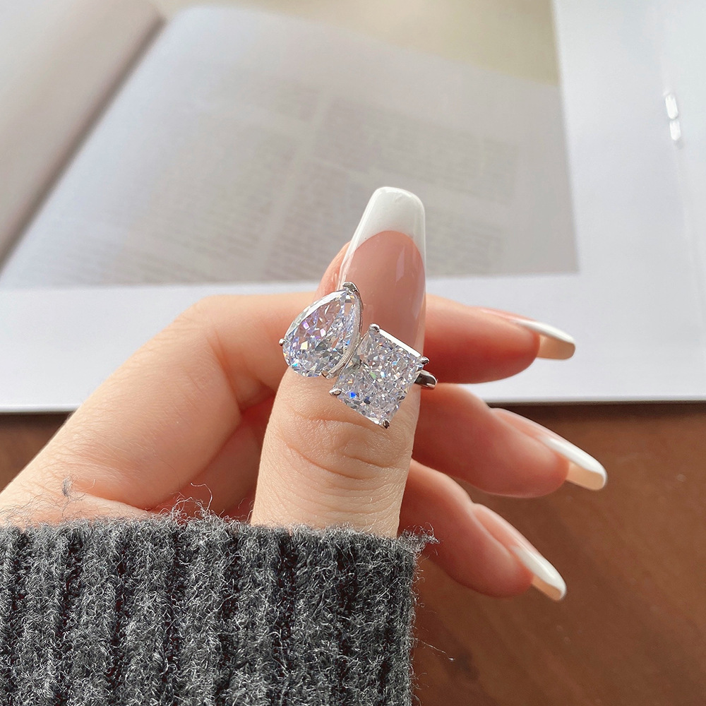 Fashion Geometric Sterling Silver Inlay Zircon Rings 1 Piece