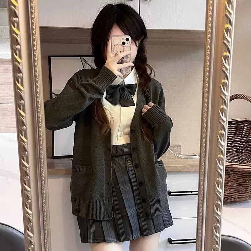 Комплект униформы JK в стиле преппи, сладкий и пряный топ, японская милая юбка в кампусном стиле, осенняя вязаная куртка
