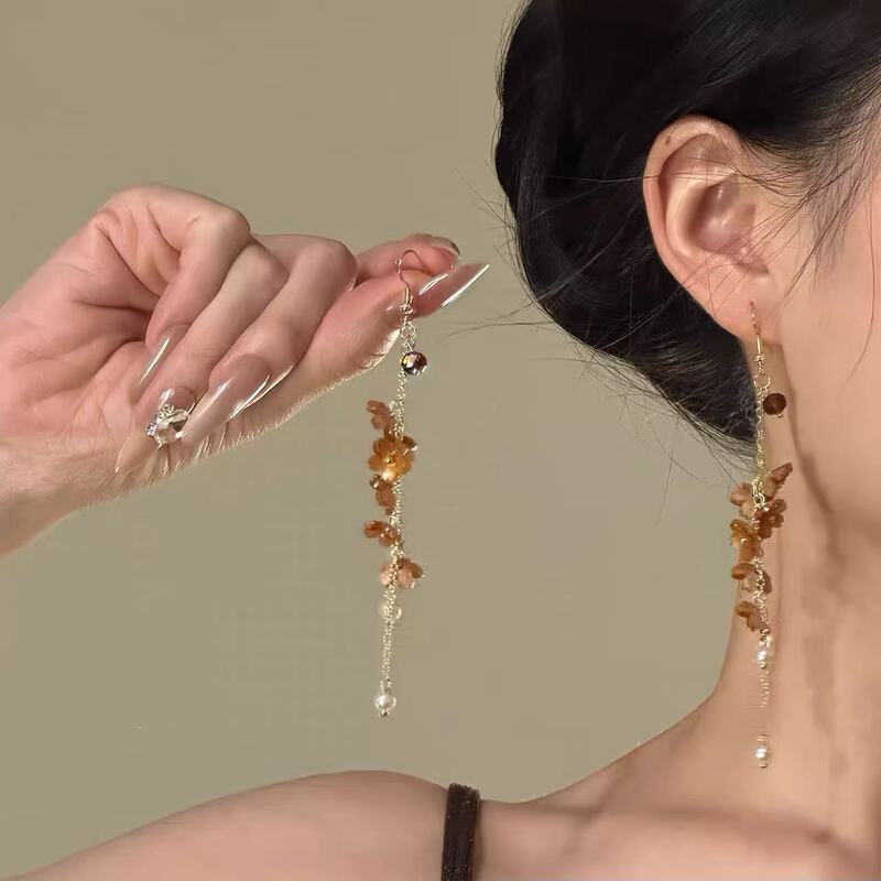 桐月摇梦~秋冬美拉德花朵流苏耳钉女高级感2025新款独特耳环耳饰|undefined