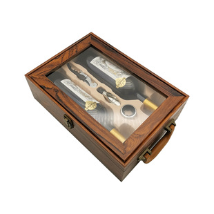 Double 2 Bottles Red Wine Transparent Window Open Paint Wooden Box Red Wine and White Wine Piano Paint Gift Box Wooden Box