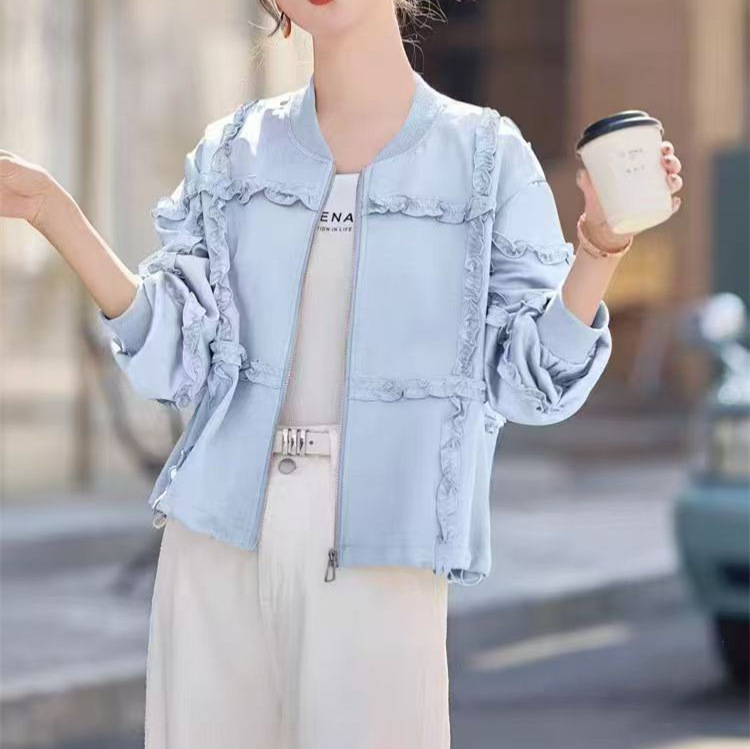 Big Aimei Yiyuan Spring Style Petite Design Ear Edge Fashion Protein Leather Jacket