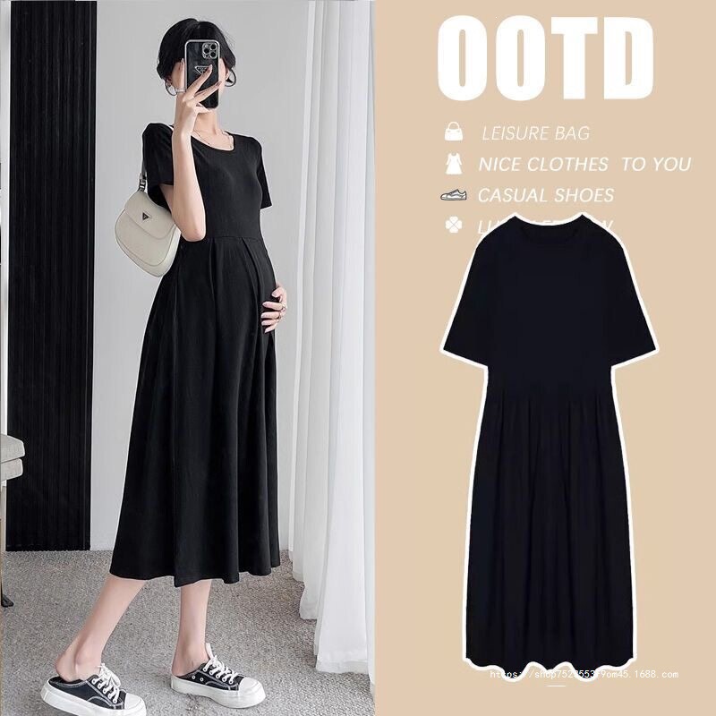 Maternity Summer Dress 2026 New Style Pleated Petite Waist-Cinching Slimming A-Line Dress Set Maternity Summer Dress 2026 New Style Pleated Petite Waist-Cinching Slimming A-Line Dress Set