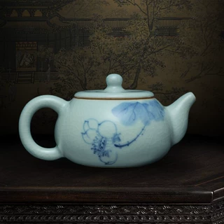 汝道 汝窑茶壶手绘青花汝瓷泡茶壶大师功夫茶具茶壶开片陶瓷单壶