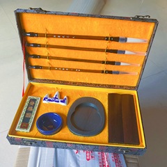 藍龍錦布盒學生禮品套裝升級版筆墨紙硯文房四寶禮盒毛筆套裝批發