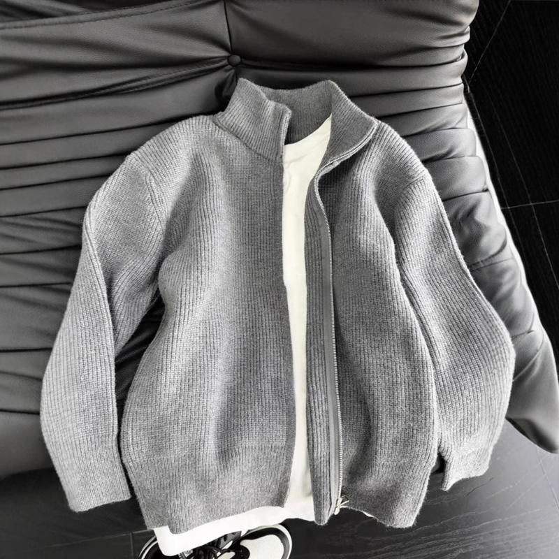High-End Stand-Up Collar Jacket Design Zipper Knitwear Men's 2025 Autumn and Winter Lazy Style Cardigan Knitwear Jacket