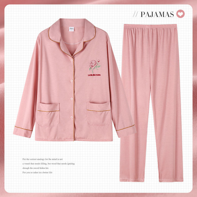 Mamá Pijamas Mujer primavera y otoño 100% algodón más tamaño pantalones de manga larga de mediana edad y ancianos otoño traje de desgaste para el hogar al aire libre