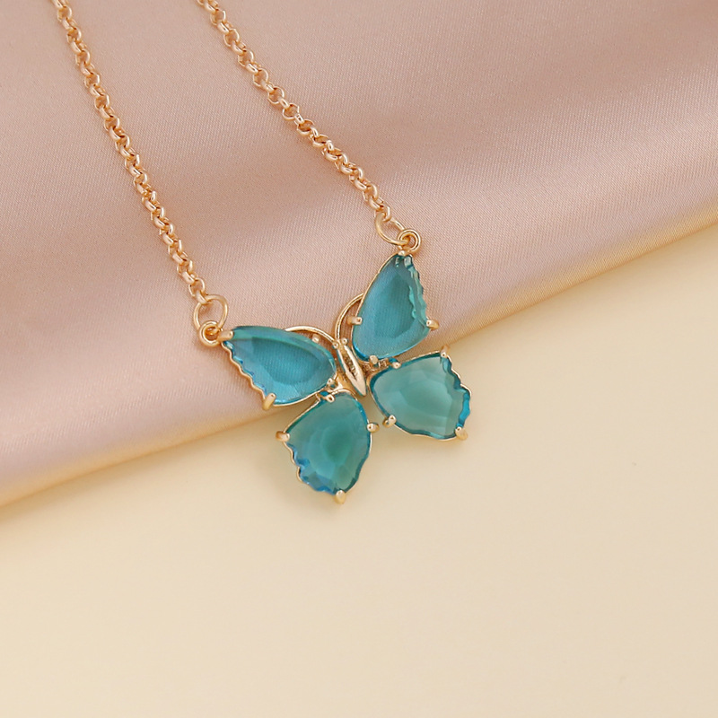 Fashion multicolor zircon butterfly copper necklace earring