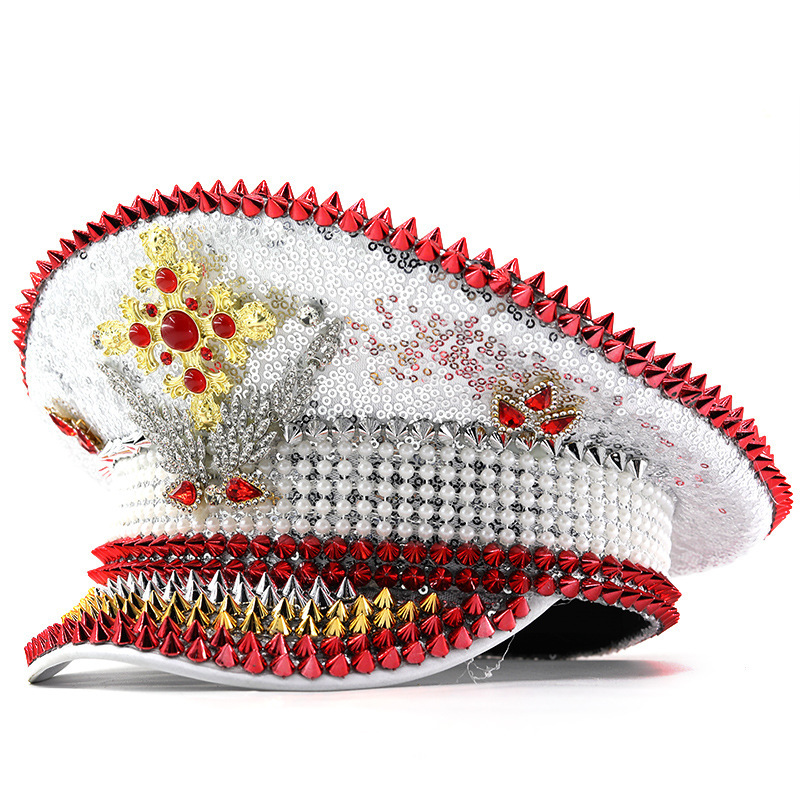 Sombrero azul marino con incrustaciones de diamantes, boina estilo punk, sombrero y2k, sombrero de marinero para mujer con ambiente otoñal e invernal, sombrero dorado para clima frío
