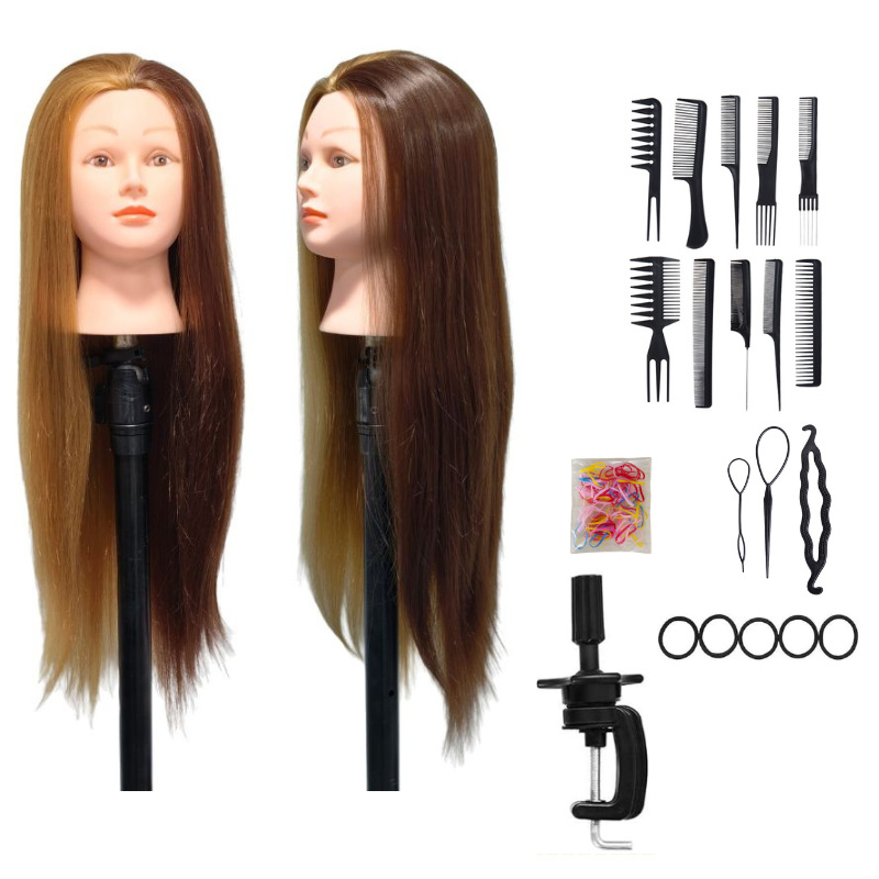 Training Head, modelo de peluca de seda de alta temperatura, práctica de cabeza, peluquería, corte de cabello, enseñanza, educación, modelo de cabeza de enseñanza