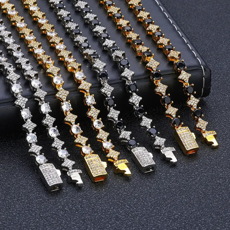 European and American Style Cross-Border Hot-Selling Hip-Hop Bracelet 6mm Star Zircon Tennis High-End Men's Bracelet Simple and Versatile European and American Style Cross-Border Hot-Selling Hip-Hop Bracelet 6mm Star Zircon Tennis High-End Men's Bracelet Simple and Versatile