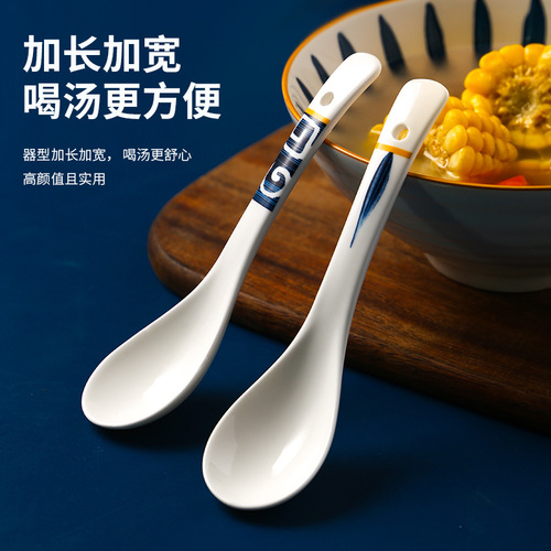 Wholesale Japanese tableware ceramic long handle spoon noodle bowl spoon medium spoon