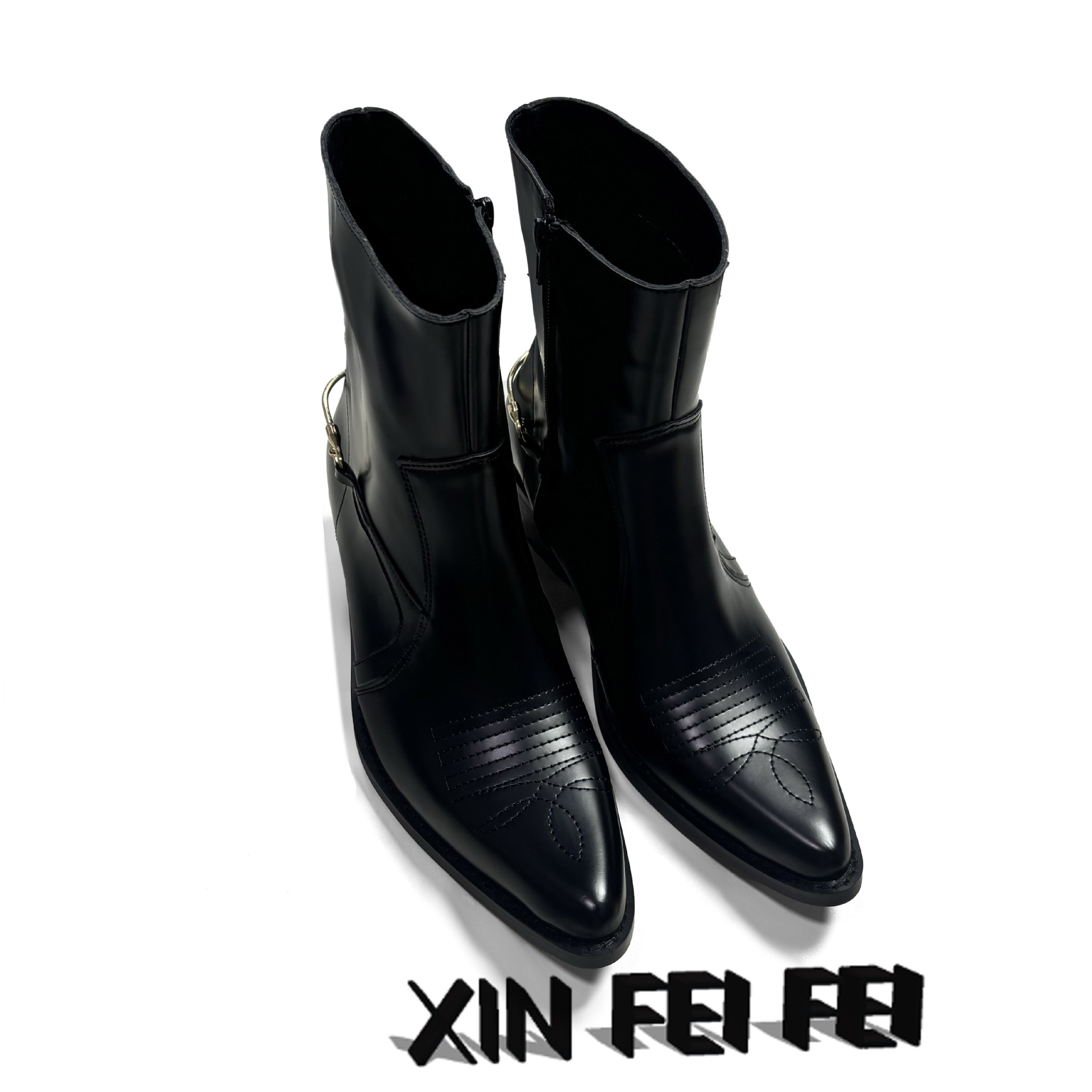 Chelsea Boots Men's Spring and Summer European and American Style Black Fashion European and American Pointed Side Zipper Leather Ankle Boots Martin Boots