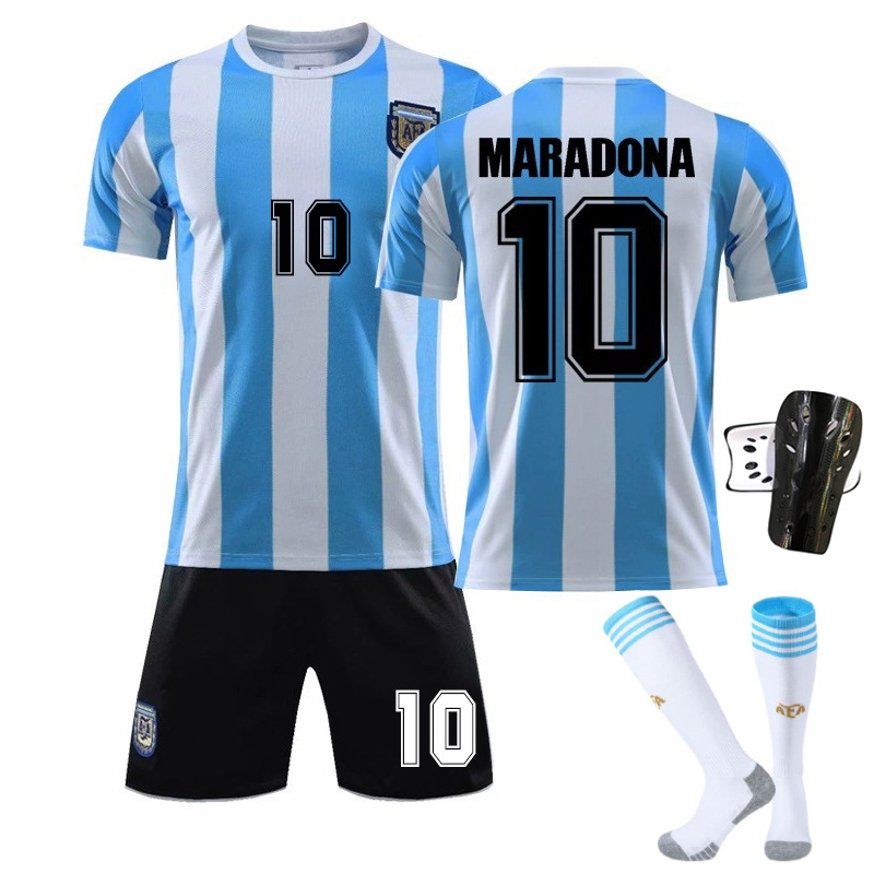 阿根廷球衣马拉多纳1986复古版10号阿根廷梅西比赛训练足球服批发