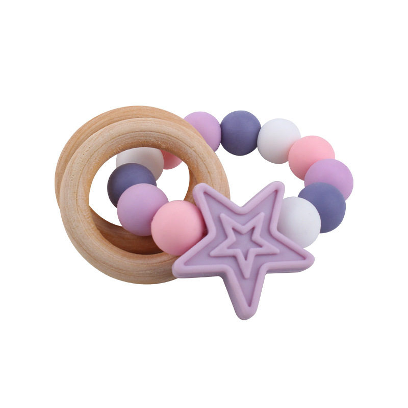 AliExpress nueva fábrica en stock al por mayor bebé mordedor pulsera de silicona para niños estrella de cinco puntas dientes juguetes de molienda