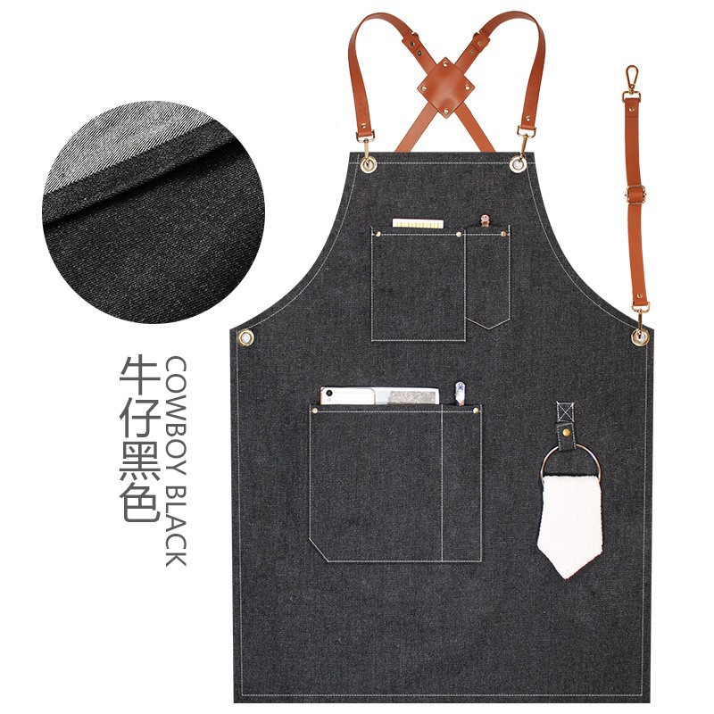 Anillo colgante delantal creativo logotipo personalizado restaurante leche té cafetería panadería ropa de trabajo grueso lienzo delantal al por mayor