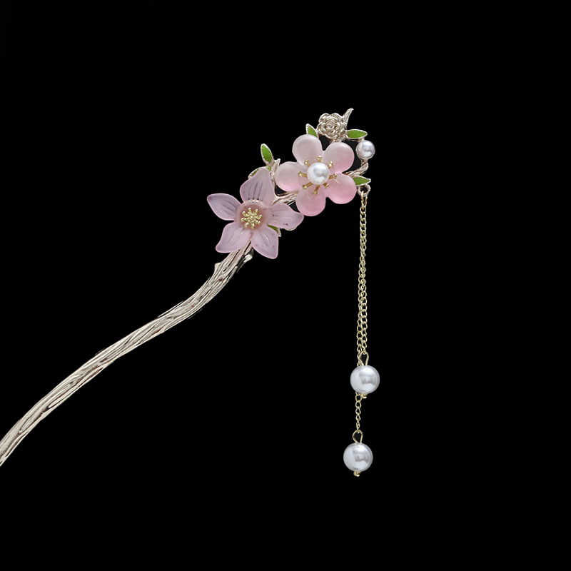 Rosa azul y blanco rhinestone flor horquilla mujeres de alto grado paso sacudida borla rizador de pelo horquilla estilo antiguo hanfu accesorios para el cabello otoño