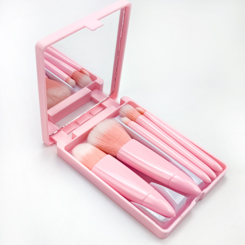 MINI pequeño espejo caja de almacenamiento portátil de maquillaje cepillo fuente de fábrica Caja de espejo de 5 piezas cepillo de viaje