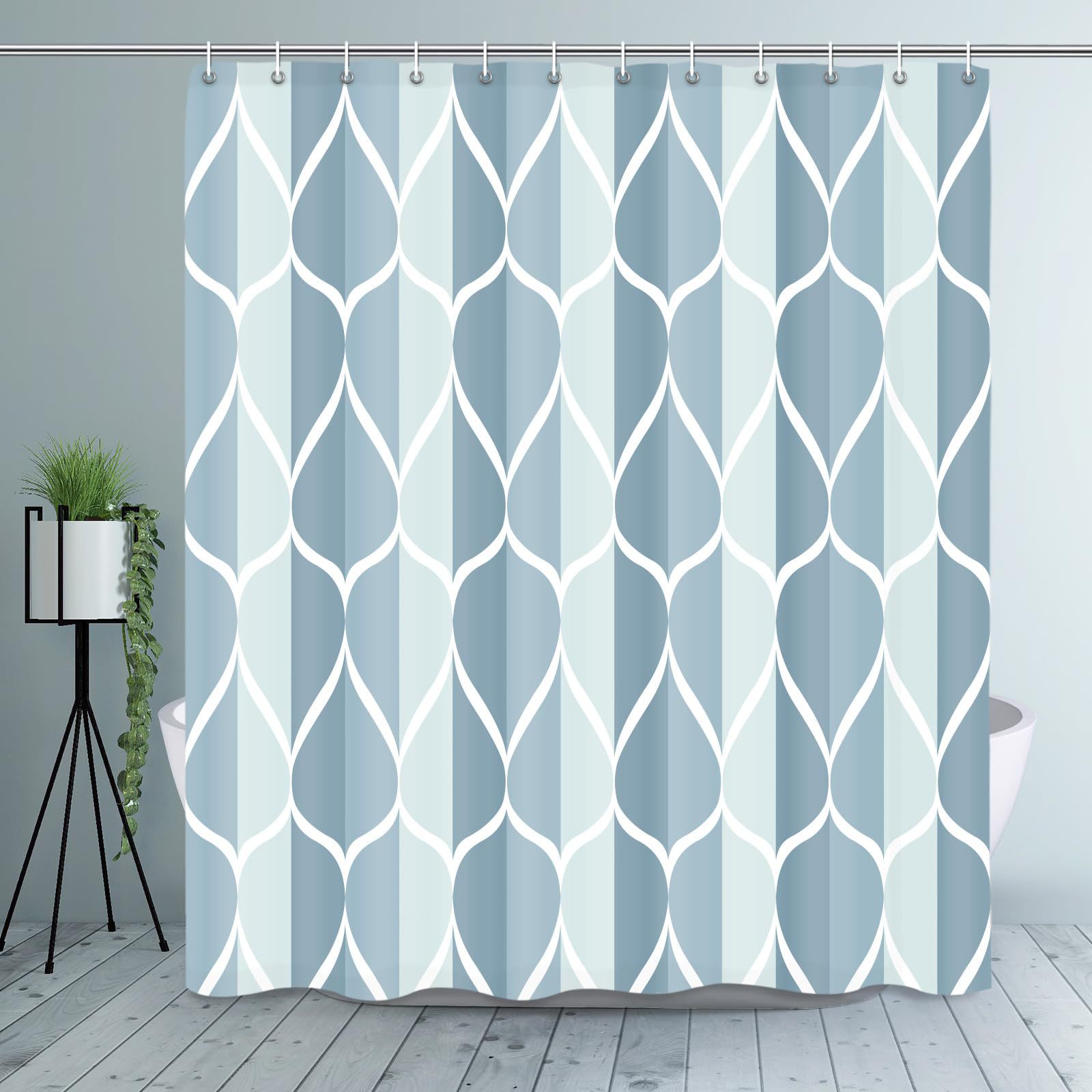 Waterdrop-pattern Digital-printed Thickened Waterproof Bathroom/shower Curtain, Polyester Bath Screen Divider For Hotels_voghion.com