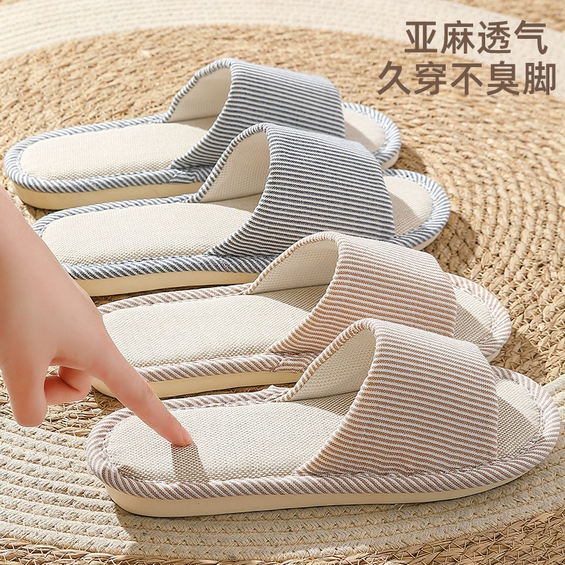 Домашние домашние тапочки для пар, хлопчатобумажные льняные тапочки с деревянным полом, домашние Нескользящие мужские и женские туфли на толстой подошве, летняя крутая оптовая продажа