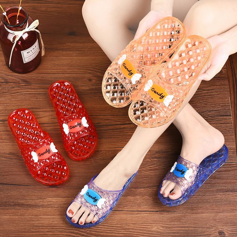 Summer Slippers for Women, Crystal Bathroom Home Indoor Jelly Plastic Non-Slip Women's Transparent High-Heeled Anti-Odor Sandals