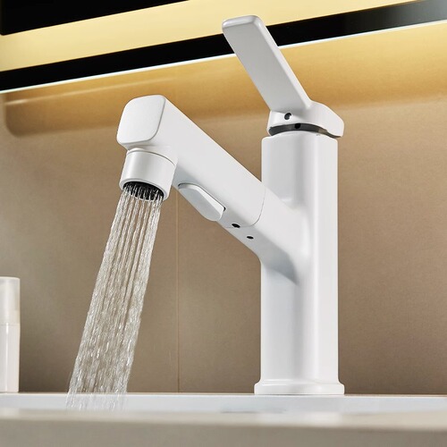 Basin faucet white all-copper pull-out bathroom cabinet wash basin wash basin dual-use hot and cold faucet