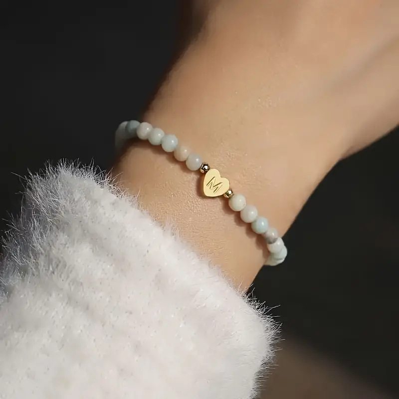 26 English A-Z Initial Letter Bracelets Copper Heart Engraved Gold-Plated Elastic Thread Beads Natural Stone Mix and Match for Women 26 English A-Z Initial Letter Bracelets Copper Heart Engraved Gold-Plated Elastic Thread Beads Natural Stone Mix and Match for Women