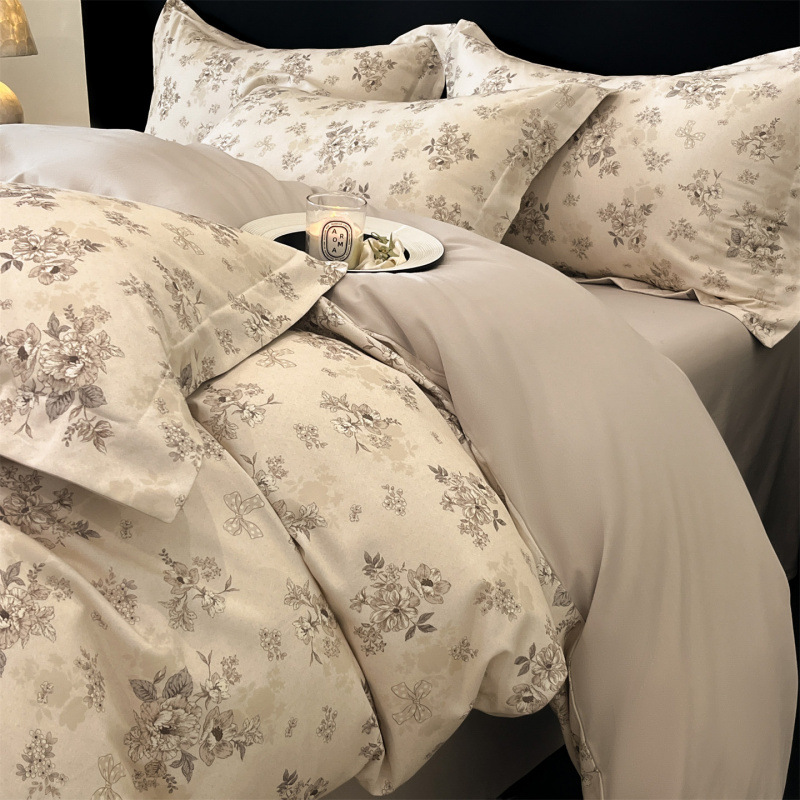 Factory Direct Supply Class a Pure Cotton Brushed Cotton Printed Four-Piece Set Xinjiang Long-Staple Cotton Bed Four-Piece Quilt Cover