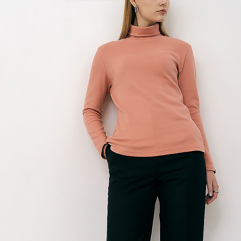 Camiseta de cuello alto de peso pesado de 260g primavera y otoño mujer de alta gama lijado de doble cara más grueso terciopelo grueso abrigo interior camisa de fondo