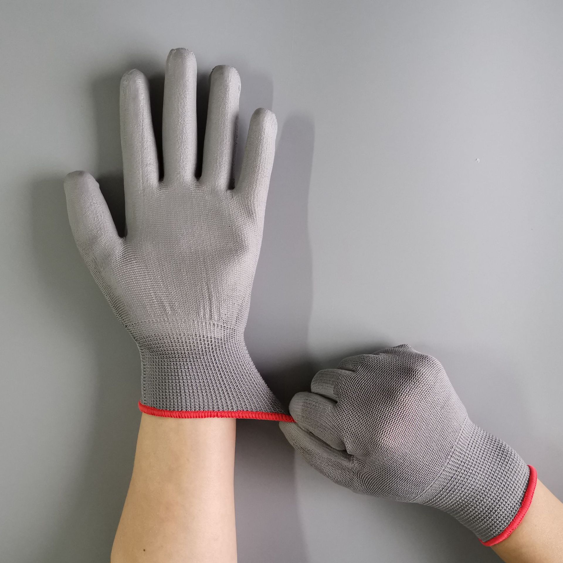 Gray PU coated palm gloves dust-free electronics factory anti-static coated PU finger coated gloves labor protection gloves wholesale