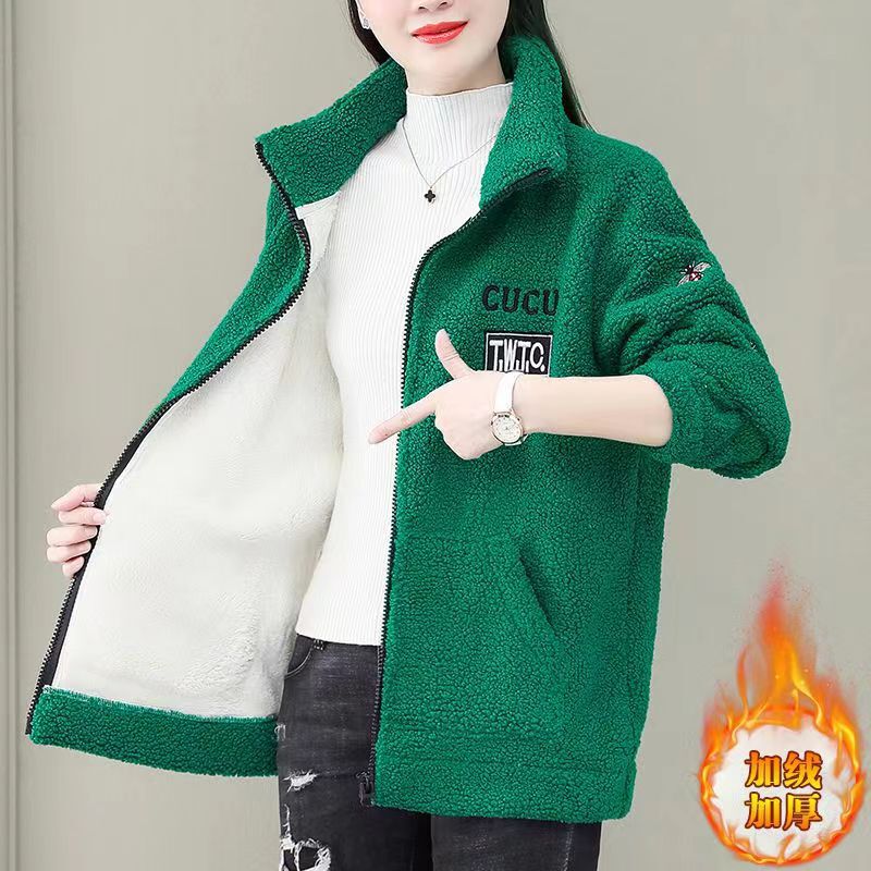 Teddy Velvet Korean Style Sweater Coat Women's Autumn and Winter Collar Loose Slimming Thickened Particle Velvet Warm Cardigan Top Teddy Velvet Korean Style Sweater Coat Women's Autumn and Winter Collar Loose Slimming Thickened Particle Velvet Warm Cardigan Top
