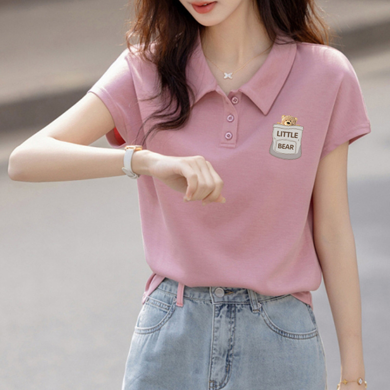 POLO领纯棉正肩短袖t恤女夏季2025新身显瘦多巴胺穿搭小个子上衣|undefined