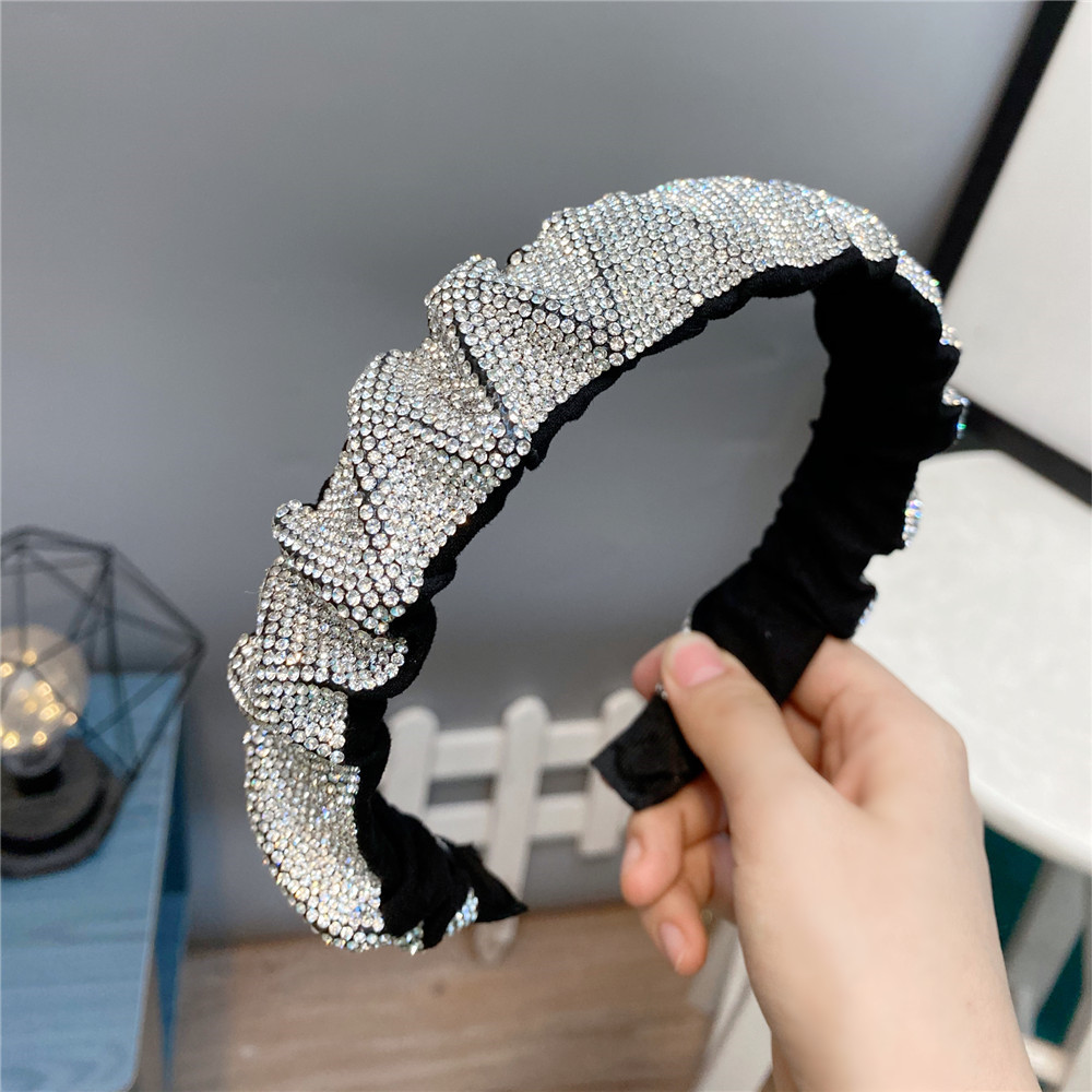 Korean Style Creative Full Rhinestone Folded Wide Headband display picture 4