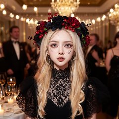 クロスボーダー新しいハロウィン模擬花ヘッドバンドゴシックスタイルダークヴァンパイアヘアアクセサリーヘッドバンドパーティーコスヘッドバンド