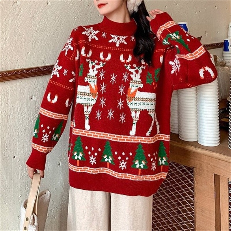 Christmas Lazy Sweater 2026 Autumn/Winter New Sweet Loose Round Neck Pullover Long Sleeve Thick Knit Sweater for Women Christmas Lazy Sweater 2026 Autumn/Winter New Sweet Loose Round Neck Pullover Long Sleeve Thick Knit Sweater for Women