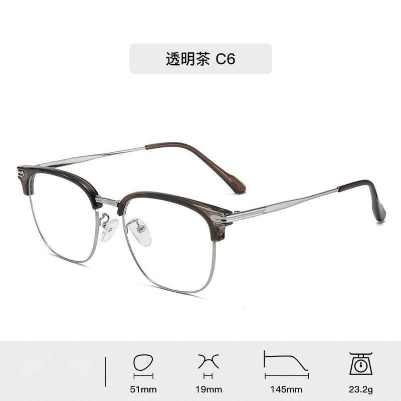 TR90 gafas para hombres con grados de gran cara, miopía, cara pequeña, marco de ojos, medio marco de cejas femeninas