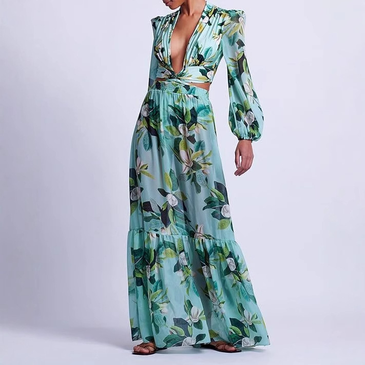 Amazon Export Export Patbo Magnolia Green Multi-Piece Low-Cut Maxi Dress
