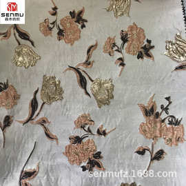 秋季新款旗袍面料 涤纶浮雕金属丝提花 舞台走秀连衣裙服装布料