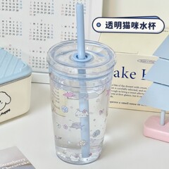 夏季塑料杯2025新款女生高颜值学生上学便携吸管杯耐高温水杯子女