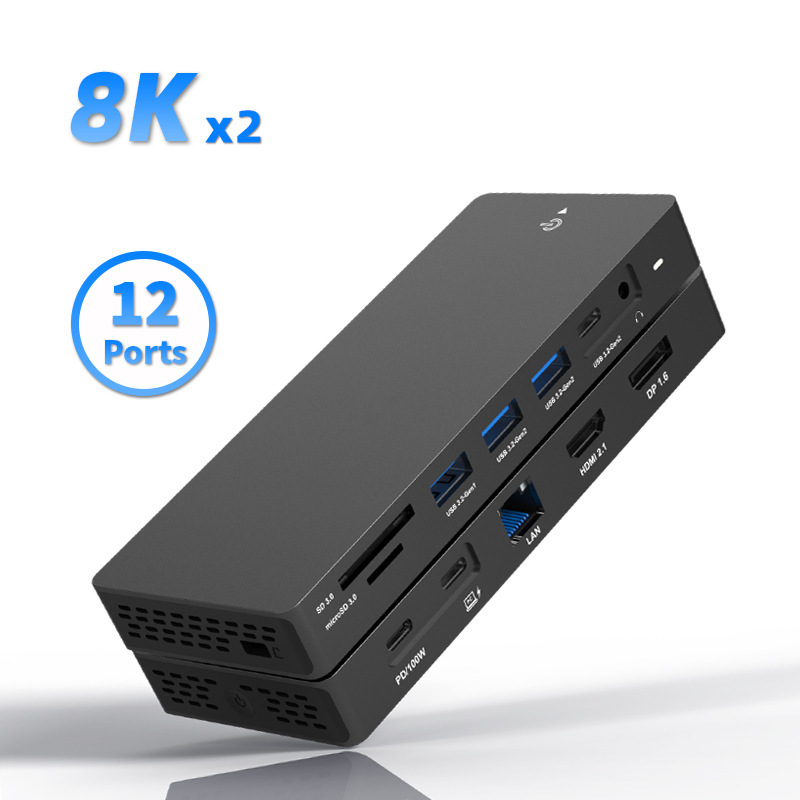 8K30Hz Docking Station Dp1.4Hdmi2.1 Gigabit Laptop Docking Station Usb3.2 Converter 8K Hd