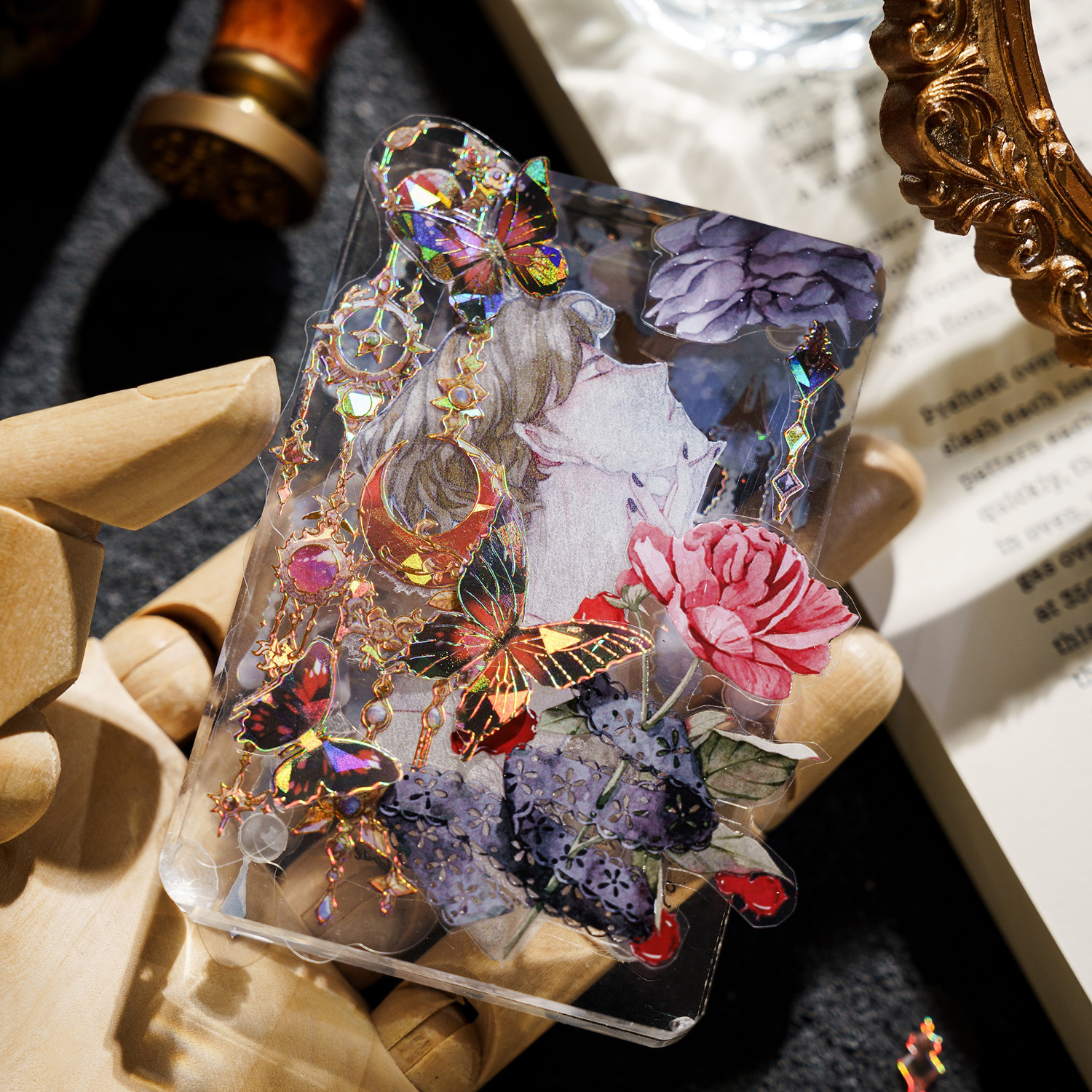 Paquete de etiqueta engomada de la joyería sin límites retro Diario frontera Mo Cristal de hielo PET tridimensional