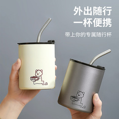 304 stainless steel coffee cup American portable mug thermos cup pot home breakfast cup with spoon lid office water