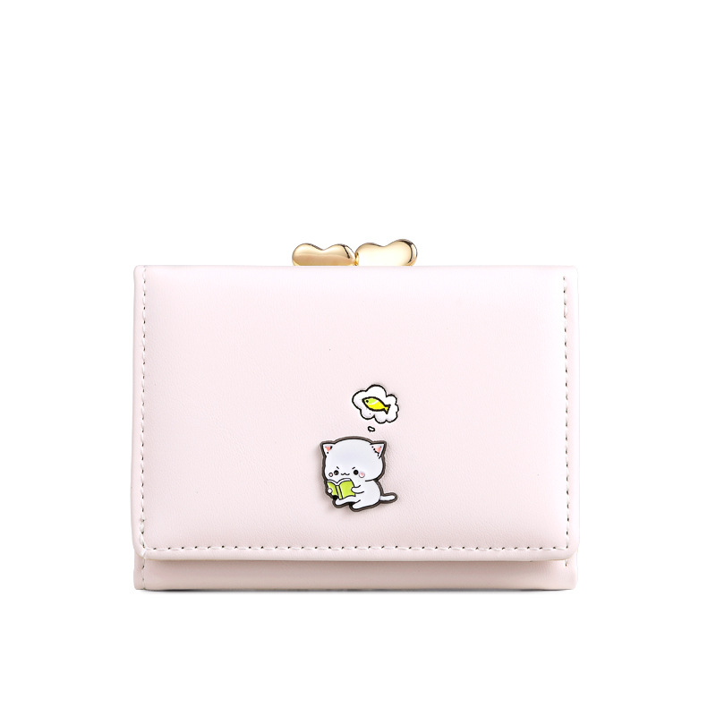 Cartera de venta en caliente transfronteriza en niñas macarón gato clip cartera corta plegable pu piel bolsa de cambio bolsa de tarjeta