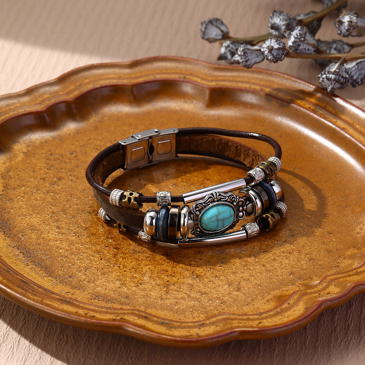 18g Weight December Birthstone Turquoise Inlay Material Bracelets Classification Leather Rope, Leather Chain Material 1 Piece Quantity Casual, Daily, Shopping Occasion Pu Leather Material Oval Pattern Men's Gender Inlay Design Modern Style, Cool Style Style Modern Style Cool Style Oval Pu Leather Inlay December Birthstone Turquoise Men's Bracelets Men Cord & Leather Bracelets 7