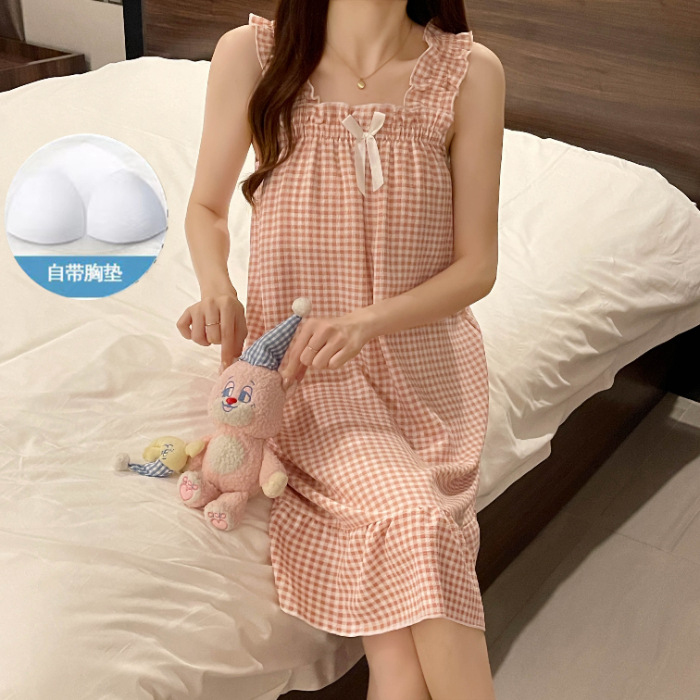 2024 pijamas de verano mujeres en vivo espuma explosiva con cojín de pecho sexy cabina dulce lindas pijamas ropa para el hogar