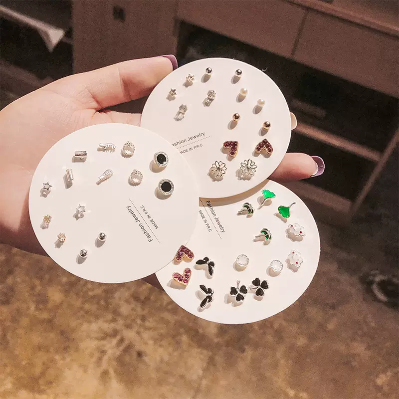 韩版可爱小巧一周耳钉套装 7对装气质小众高级感卡通彩学生耳饰品