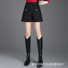 小香风时髦亮片洋气靴裤显瘦宽松黑色短裤2024年秋冬款休闲阔腿裤