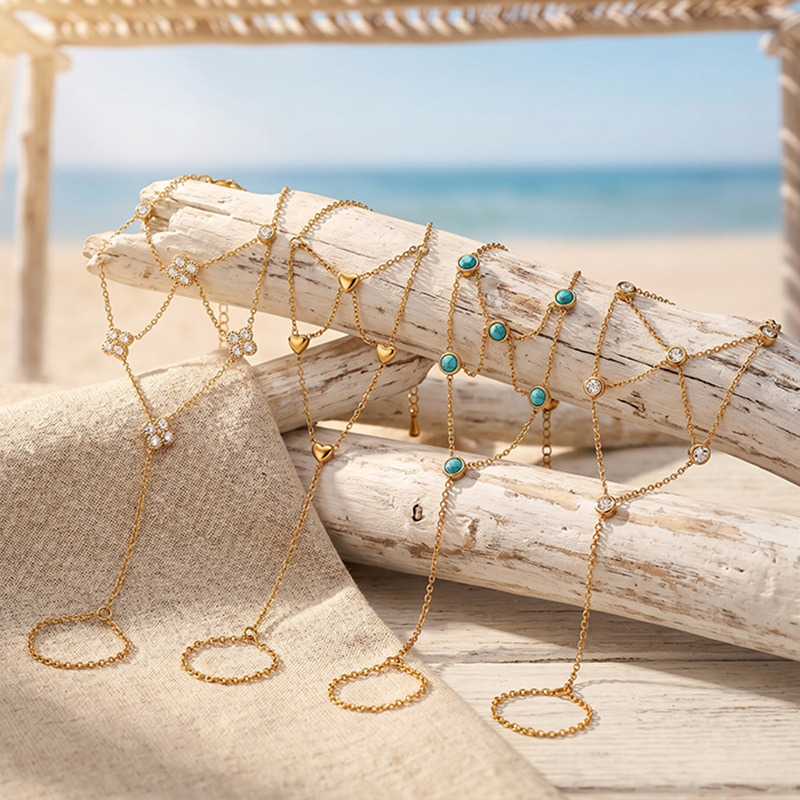 Tina Europa y los Estados Unidos transfronterizos de cuatro hojas turquesa pulsera de dedos anillo de vacaciones de malla de amor pulsera mujer