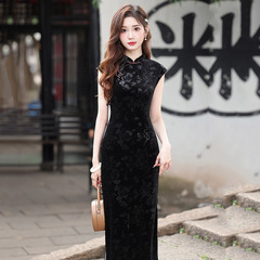 無袖黑色國風新中式長款改良旗袍2025新款年輕款女復古修身春夏季